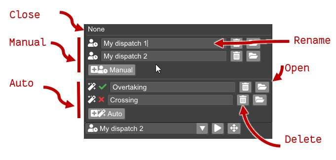 Dispatch selection menu