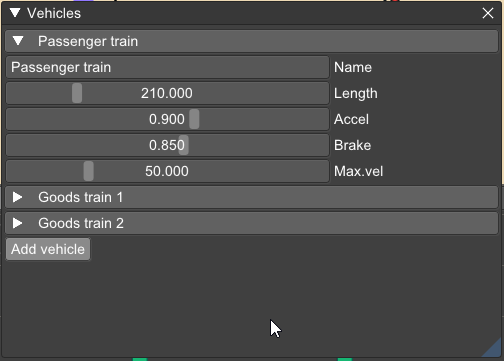 Vehicles editor window